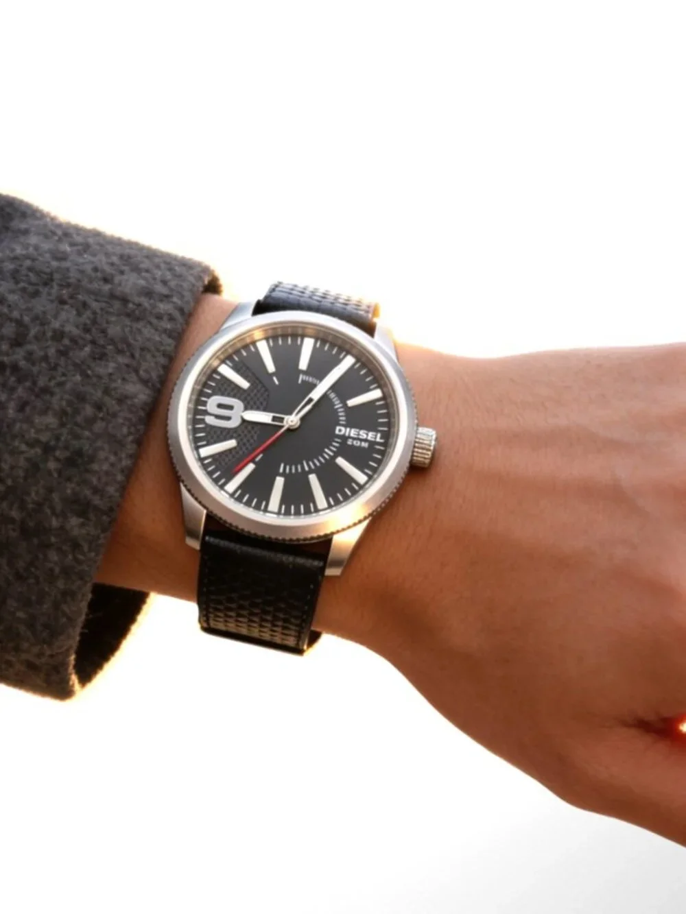 Diesel Rasp DZ1766 Men’s Black Leather Oversized Watch